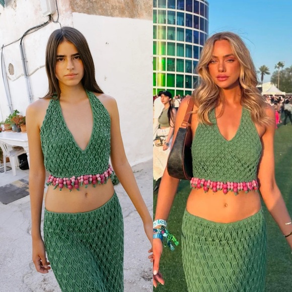 The Wolf Gang | Reis Macrame Top + Reis Macrame Skirt in Emerald Size: Large - Picture 3 of 11